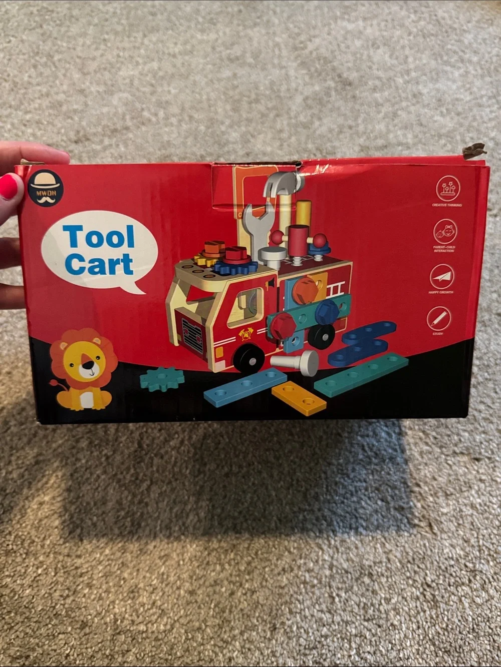 Wooden Red Tool Cart Building Toy for Kids